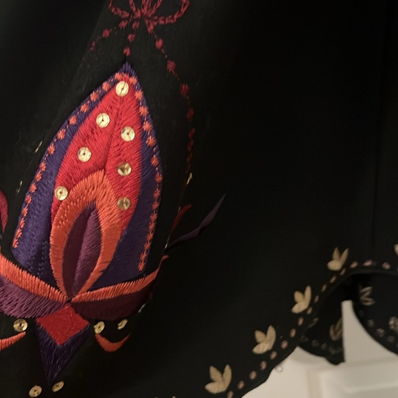 Nygard Collection embroidered black maxi skirt boho SZ 16 wool blend career - Picture 6 of 16